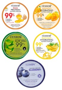 Pack Of 5 Blueberry Smoothing & Moisture Gel & Aloe Vera Gel 99%, Banana   Gel, Egg Gel, Mango Gel | 300 ML Each Jar